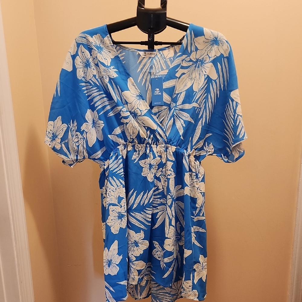 Cupshe Blue and White Floral Mini Dress